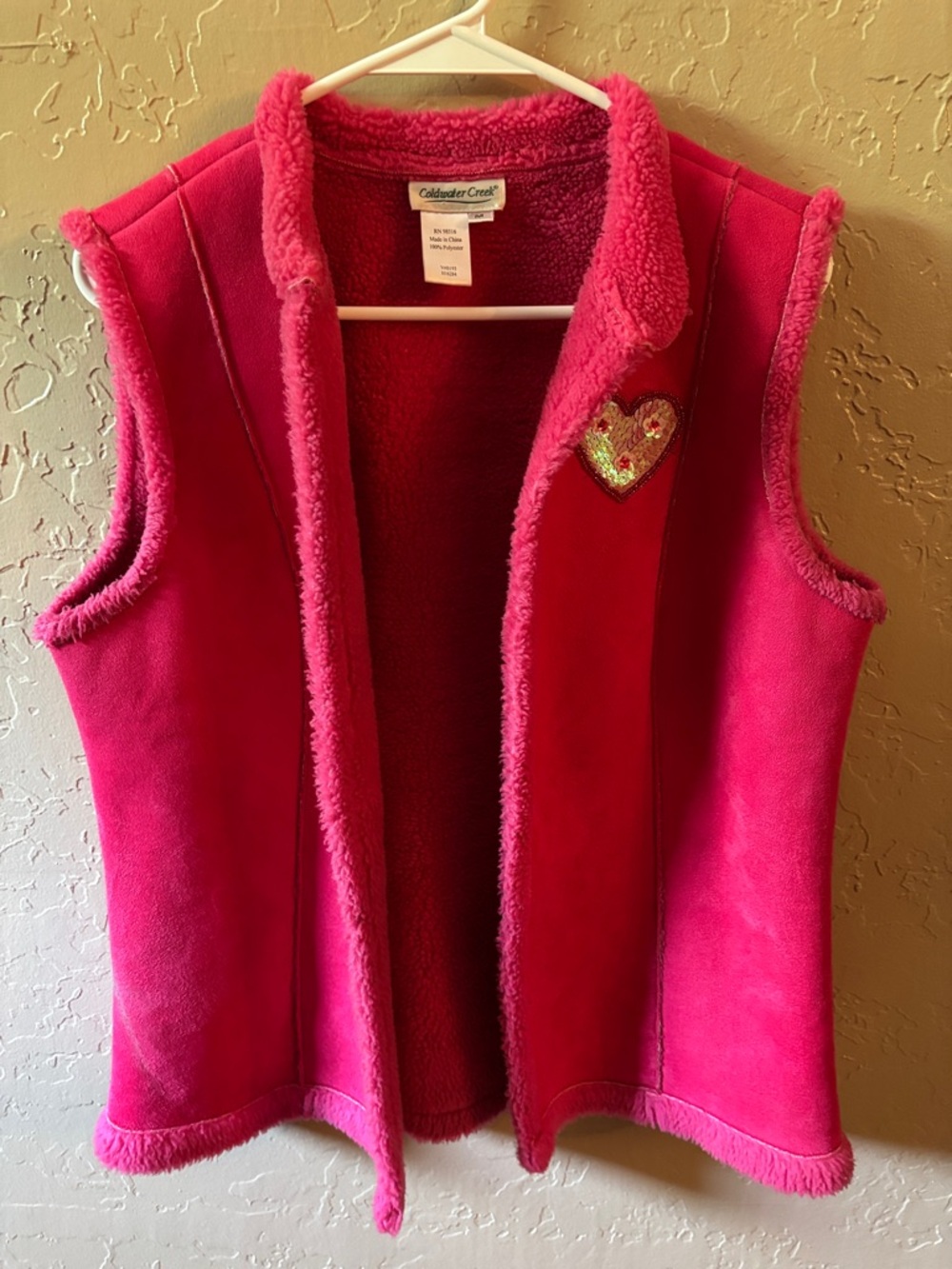 Coldwater Creek Hot Pink Faux-Shearling Heart Vest